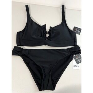 Bar lll Black 2-Piece Ring-Detail Tie-Back Bikini Top and Bottoms Size Medium